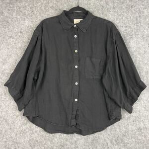 Deiji Studios Linen Top Womens S/M Black Boxy Oversized Minimal Lagenlook Modest